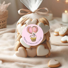 Pegatina Redonda Swan de globos aerostáticos Feliz Día de San Valen