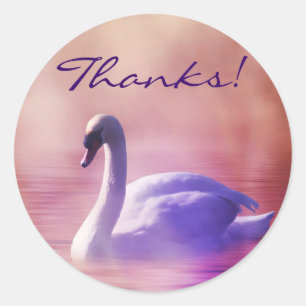 Pegatina Redonda Swan en un lago helado Gracias