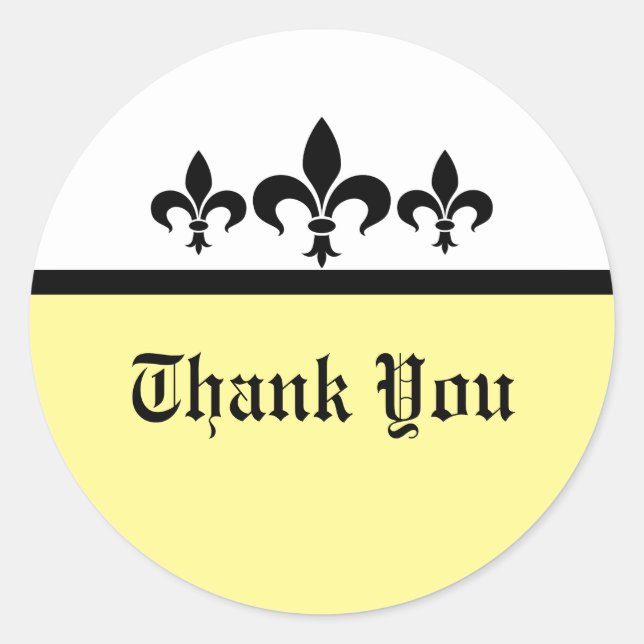 Pegatina Redonda Swanky Fleur De Lis Gracias Pegatinas, Amarillo (Anverso)