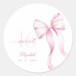 Pegatina Redonda Sweet 16 Pink Bow Stickers