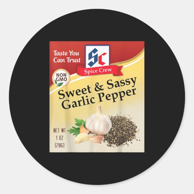 Pegatina Redonda Sweet &amp; Sy Garlic Pepper Condiment Spice Group (Anverso)