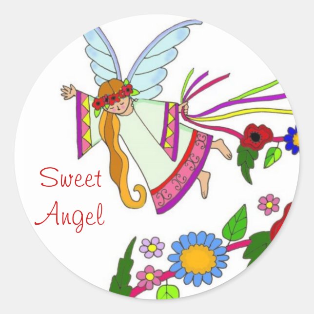 Pegatina Redonda Sweet Angel Arte Folk Ucraniano (Anverso)