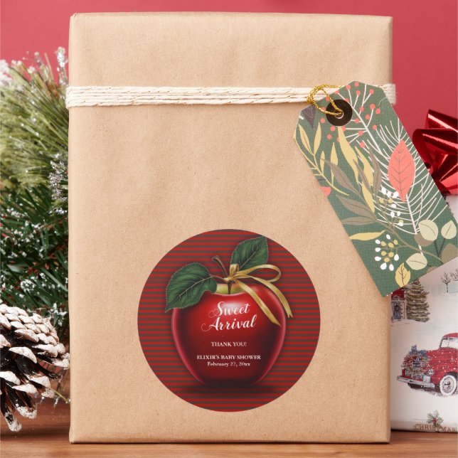 Pegatina Redonda Sweet Arrive Red Apple Baby Shower (Vacaciones)