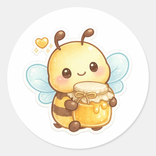 Pegatina Redonda Sweet as Honey | Cute Cartoon Bee (Anverso)
