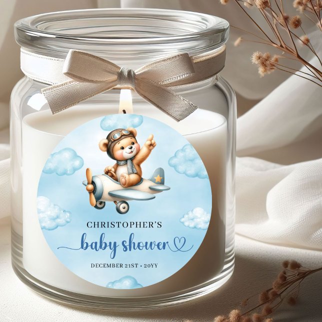 Pegatina Redonda Sweet Baby Boy Teddy Aviator Blue Brown Sticker (Sweet Baby Boy Teddy Aviator Blue Brown Sticker)