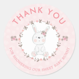 Pegatina Redonda Sweet Baby Bunny Floral Baby Shower Gracias