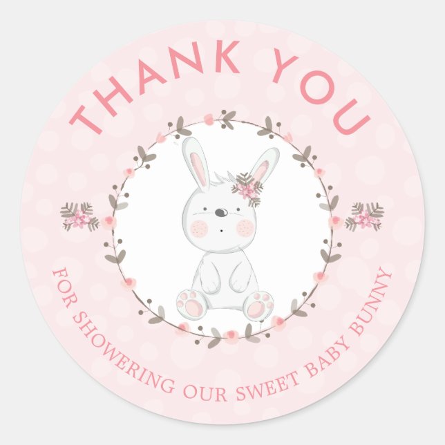 Pegatina Redonda Sweet Baby Bunny Floral Baby Shower Gracias (Anverso)