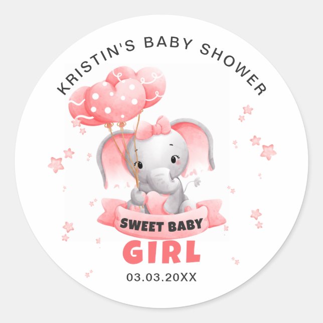 Pegatina Redonda Sweet Baby Elephant Baby Shower (Anverso)
