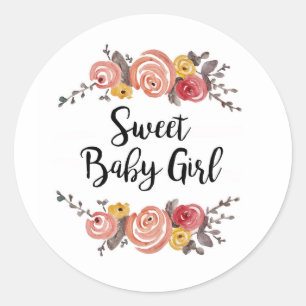 Pegatina Redonda Sweet Baby Girl Baby Shower