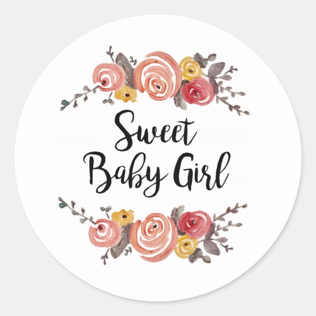 Pegatina Redonda Sweet Baby Girl Baby Shower (Anverso)