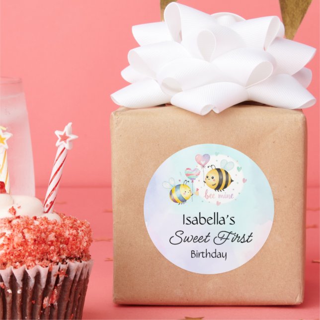 Pegatina Redonda Sweet Bee First Birthday Personalized  (Fiesta)