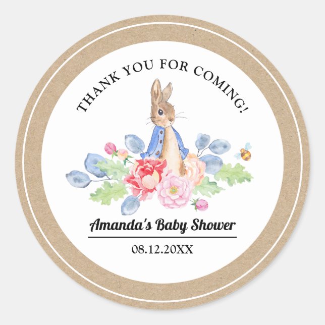 Pegatina Redonda Sweet Bunny Gracias Baby Shower (Anverso)