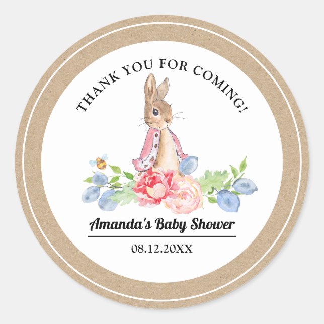 Pegatina Redonda Sweet Bunny Gracias Baby Shower Favor (Anverso)