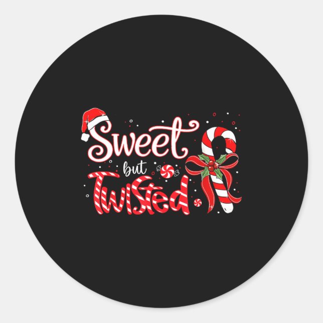 Pegatina Redonda Sweet But Twisted Funny Christmas Candy Cane Xmas  (Anverso)