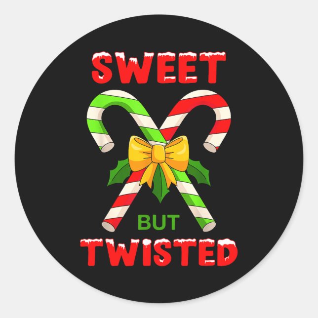 Pegatina Redonda Sweet But Twisted Funny Christmas Candy Cane Xmas  (Anverso)