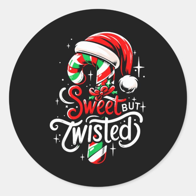 Pegatina Redonda Sweet But Twisted Funny Christmas Candy Cane Xmas  (Anverso)