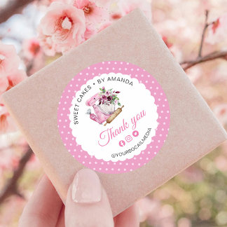 Pegatina Redonda Sweet Cakes Pink Thank you