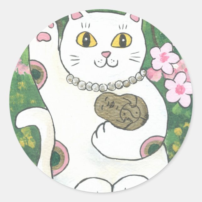 Pegatina Redonda Sweet Cherry Blossom Neko (Anverso)