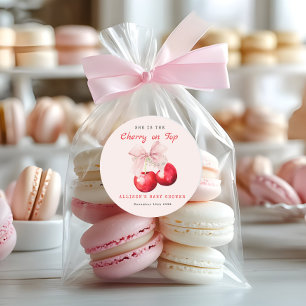 Pegatina Redonda Sweet Cherry On Top Chica Baby Shower