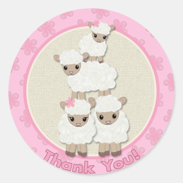 Pegatina Redonda Sweet Dreams LAMB Baby Shower SDK#4B GRACIAS (Anverso)