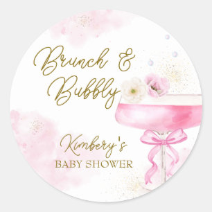 Pegatina Redonda Sweet Floral Champagne Brunch Bubbly Baby Shower