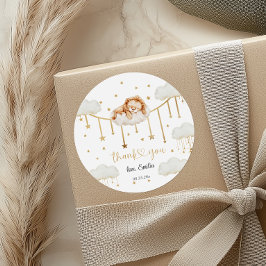 Pegatina Redonda Sweet Golden Starry Lion Cloud Baby Shower