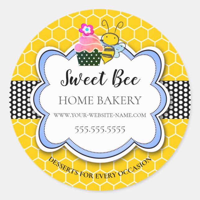 Pegatina Redonda Sweet Honey Bee Cupcake Bakery Classic Round Stick (Anverso)