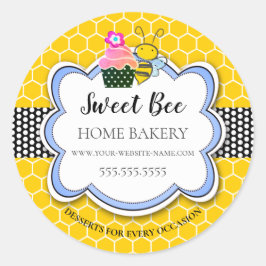 Pegatina Redonda Sweet Honey Bee Cupcake Bakery Classic Round Stick