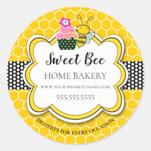 Pegatina Redonda Sweet Honey Bee Cupcake Bakery Classic Round Stick
