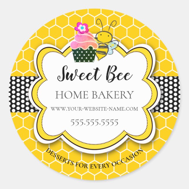 Pegatina Redonda Sweet Honey Bee Cupcake Bakery Classic Round Stick (Anverso)