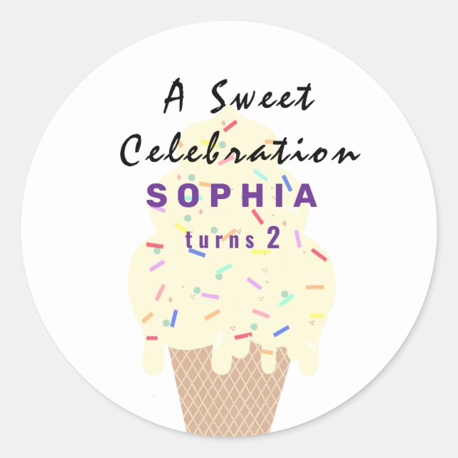 Pegatina Redonda Sweet Ice Cream Birthday  (Anverso)