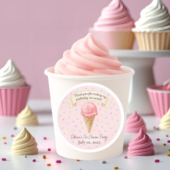 Pegatina Redonda Sweet Ice Cream Party Thank You Sticker | Pink  (Subido por el creador)