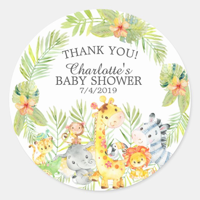 Pegatina Redonda Sweet Jungle Animals Baby Shower Gracias (Anverso)