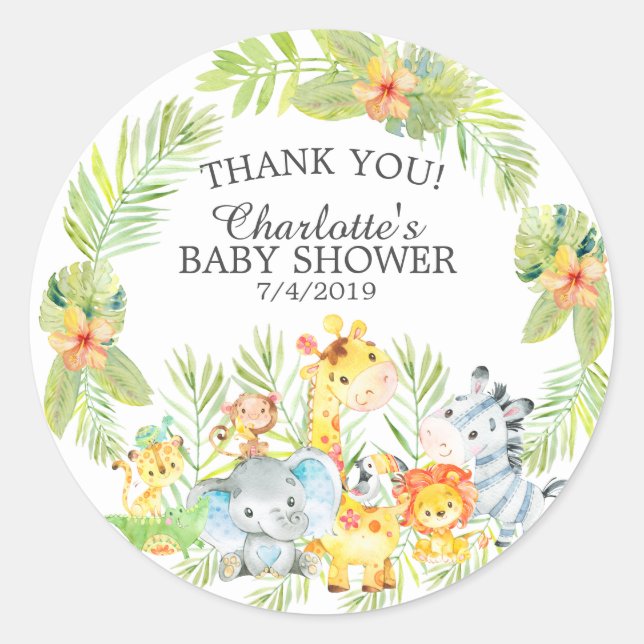 Pegatina Redonda Sweet Jungle Animals Baby Shower Gracias (Anverso)