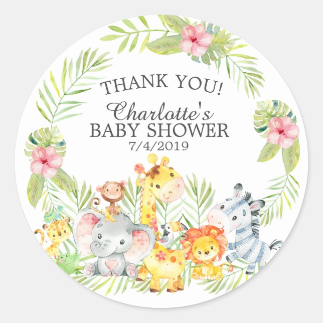 Pegatina Redonda Sweet Jungle Animals Baby Shower Gracias (Anverso)