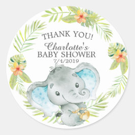 Pegatina Redonda Sweet Jungle Elephant Baby Shower Gracias A Favor