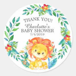 Pegatina Redonda Sweet Jungle Lion Baby Shower Gracias
