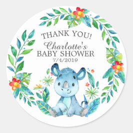 Pegatina Redonda Sweet Jungle Rhino Baby Shower Gracias Por Favor