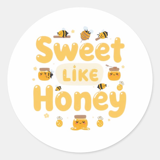 Pegatina Redonda "Sweet Like Honey" Kawaii Pun (Anverso)