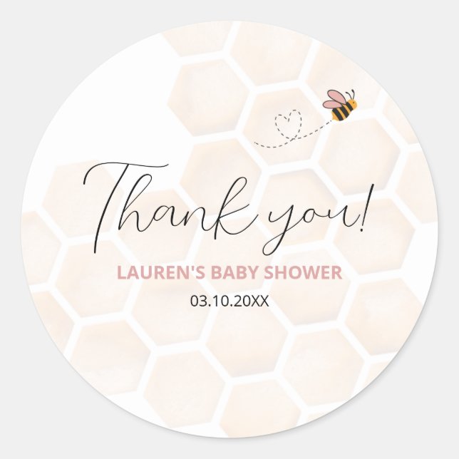 Pegatina Redonda Sweet Little Honey Baby Shower Thank You Sticker (Anverso)