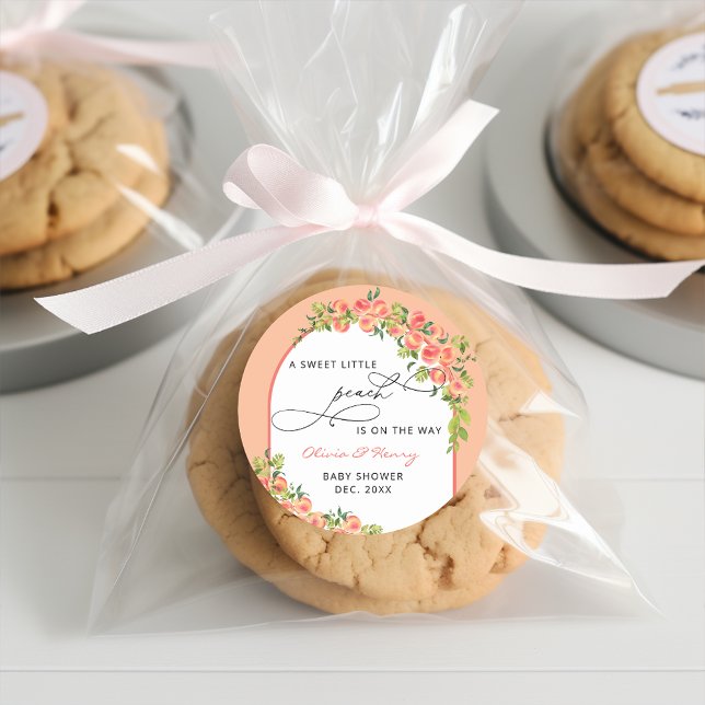 Pegatina Redonda Sweet Little Peach Baby Shower (Subido por el creador)