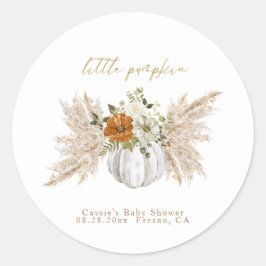 Pegatina Redonda Sweet Little Pumpkin Baby Shower Gracias