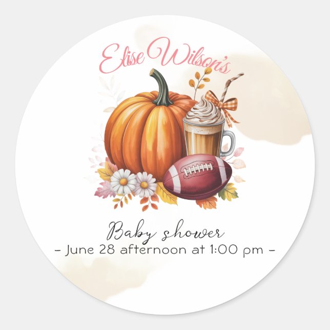 Pegatina Redonda Sweet little pumpkin is on the way (Anverso)