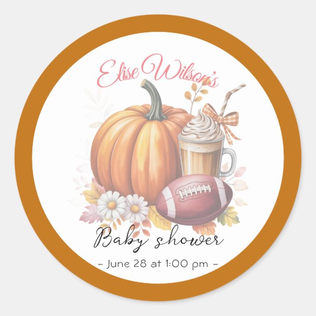 Pegatina Redonda Sweet little pumpkin is on the way (Anverso)