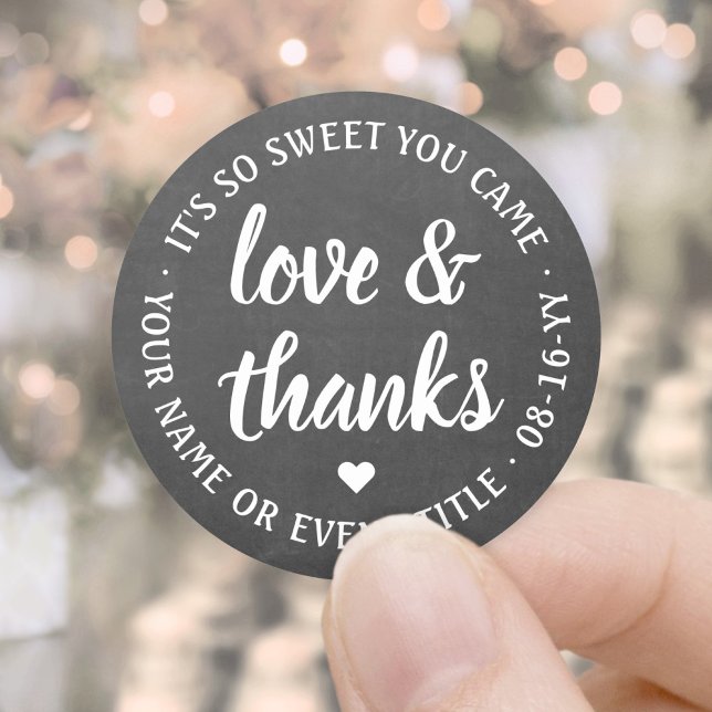 Pegatina Redonda Sweet Love & Gracias Black & White Faux Chalkboard (Subido por el creador)
