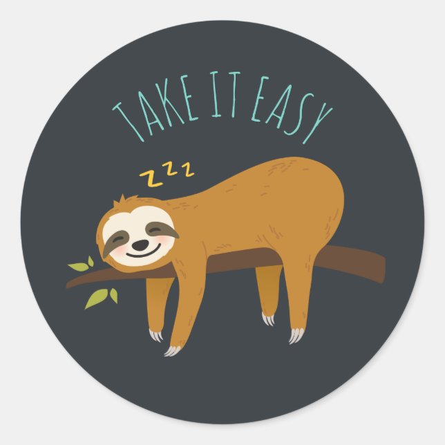 Pegatina Redonda Sweet Napping Sloth "Take It Easy" (Anverso)