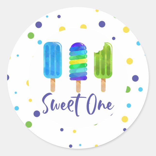 Pegatina Redonda Sweet One First Birthday blue green Pop (Anverso)