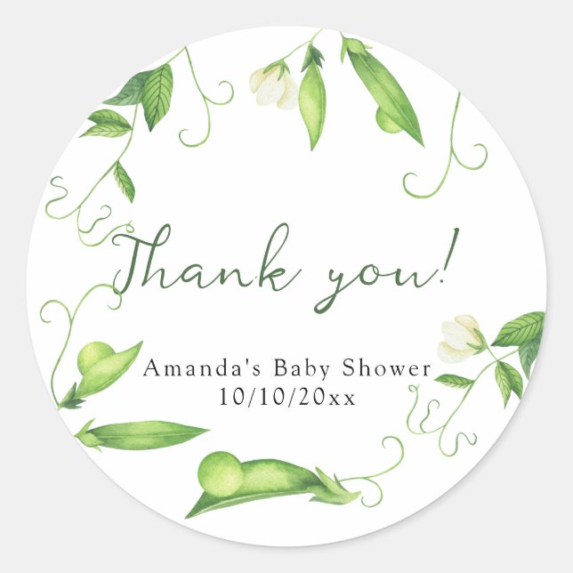 Pegatina Redonda Sweet Pea Baby Shower Thank you (Anverso)