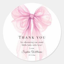 Pegatina Redonda Sweet Pink Bow Party Stickers - Watercolor Ribbon 