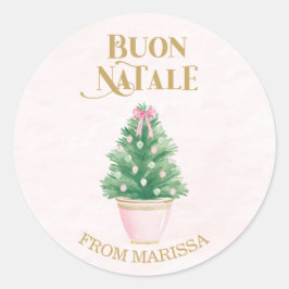 Pegatina Redonda Sweet Pink & Green Italian Christmas Tree